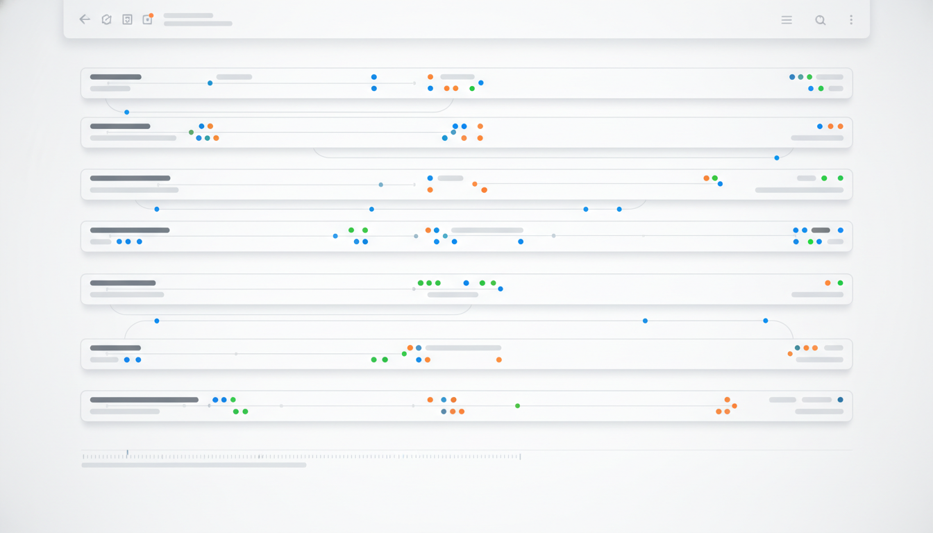 Moderne Swimlane- oder Gantt-artige Oberfläche mit parallelen Aufgabenreihen (Banana-Image).